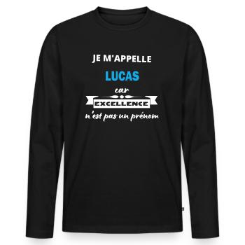 Je m'appelle excellence Lucas - T-shirt manches longues Premium bio Homme - noir - Devant - Nico (187cm)