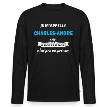 Je m'appelle excellence Charles-Andre - T-shirt manches longues Premium bio Homme - noir - Devant - Nico (187cm)