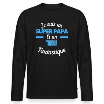 SUPER PAPA Fantastique TIREUR - T-shirt manches longues Premium bio Homme - noir - Devant - Nico (187cm)