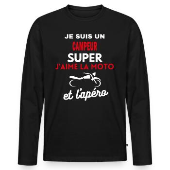 moto phrase drôle apéro CAMPEUR citation - T-shirt manches longues Premium bio Homme - noir - Devant - Nico (187cm)