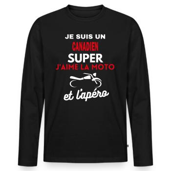 moto phrase drôle apéro CANADIEN citation - T-shirt manches longues Premium bio Homme - noir - Devant - Nico (187cm)