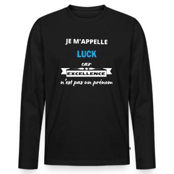 Je m'appelle excellence Luck - T-shirt manches longues Premium bio Homme - noir - Devant - Nico (187cm)