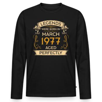 Birthday Legends est né en mars 1977 - T-shirt manches longues Premium bio Homme - noir - Devant - Nico (187cm)
