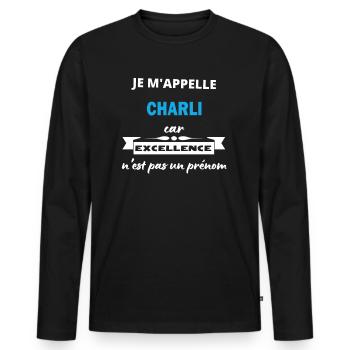 Je m'appelle excellence Charli - T-shirt manches longues Premium bio Homme - noir - Devant - Nico (187cm)