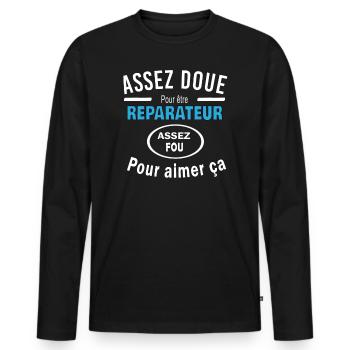 Assez doue pour etre REPARATEUR - T-shirt manches longues Premium bio Homme - noir - Devant - Nico (187cm)