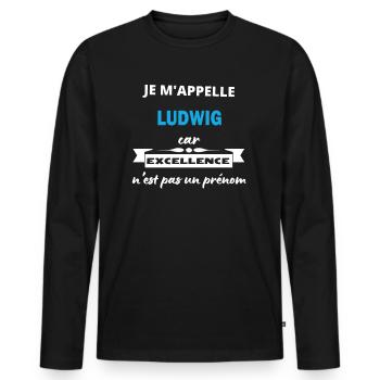 Je m'appelle excellence Ludwig - T-shirt manches longues Premium bio Homme - noir - Devant - Nico (187cm)