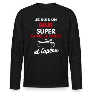 moto phrase drôle apéro CAVALIER citation - T-shirt manches longues Premium bio Homme - noir - Devant - Nico (187cm)