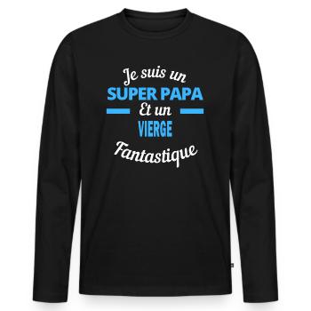 SUPER PAPA Fantastique VIERGE - T-shirt manches longues Premium bio Homme - noir - Devant - Nico (187cm)