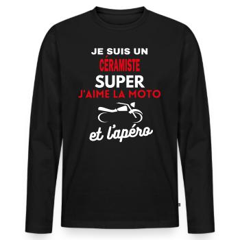moto phrase drôle apéro CÉRAMISTE citation - T-shirt manches longues Premium bio Homme - noir - Devant - Nico (187cm)