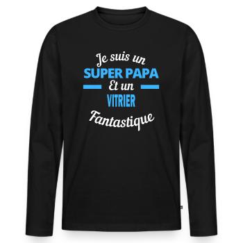 SUPER PAPA Fantastique VITRIER - T-shirt manches longues Premium bio Homme - noir - Devant - Nico (187cm)