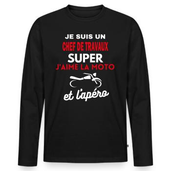 moto phrase drôle apéro CHEF DE TRAVAUX citation - T-shirt manches longues Premium bio Homme - noir - Devant - Nico (187cm)