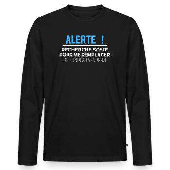 alerte recherche sosie pour me remplacer - T-shirt manches longues Premium bio Homme - noir - Devant - Nico (187cm)