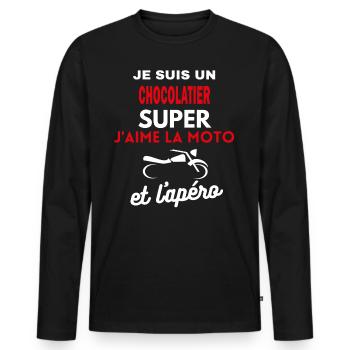 moto phrase drôle apéro CHOCOLATIER citation - T-shirt manches longues Premium bio Homme - noir - Devant - Nico (187cm)