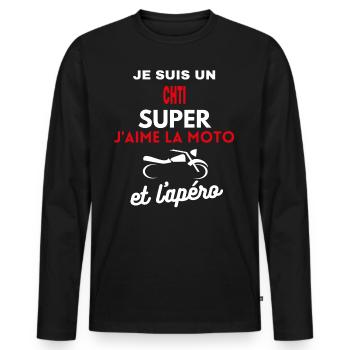 moto phrase drôle apéro CHTI citation - T-shirt manches longues Premium bio Homme - noir - Devant - Nico (187cm)