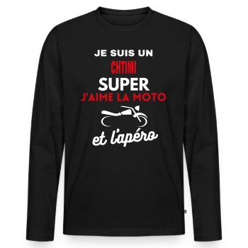 moto phrase drôle apéro CHTIMI citation - T-shirt manches longues Premium bio Homme - noir - Devant - Nico (187cm)