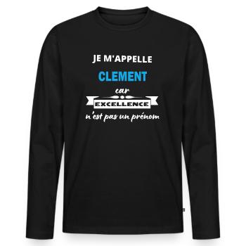 Je m'appelle excellence Clement - T-shirt manches longues Premium bio Homme - noir - Devant - Nico (187cm)