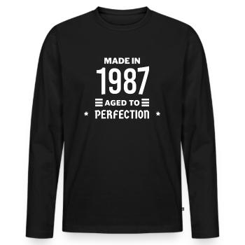 Perfekt gealtert 1987 - Männer Premium Bio Langarmshirt - Schwarz - Vorne - Nico (187cm)