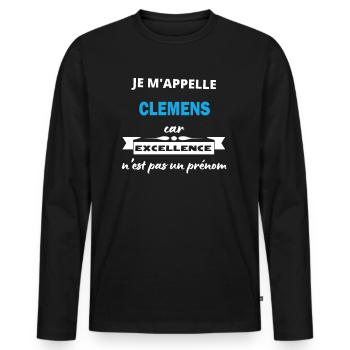 Je m'appelle excellence Clemens - T-shirt manches longues Premium bio Homme - noir - Devant - Nico (187cm)