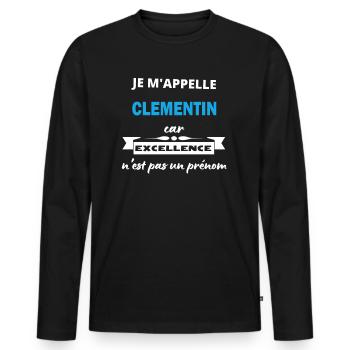 Je m'appelle excellence Clementin - T-shirt manches longues Premium bio Homme - noir - Devant - Nico (187cm)