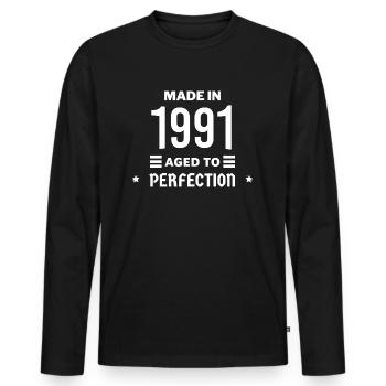 Perfekt gealtert 1991 - Männer Premium Bio Langarmshirt - Schwarz - Vorne - Nico (187cm)