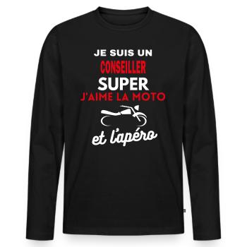 moto phrase drôle apéro CONSEILLER citation - T-shirt manches longues Premium bio Homme - noir - Devant - Nico (187cm)