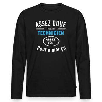 Assez doue pour etre TECHNICIEN - T-shirt manches longues Premium bio Homme - noir - Devant - Nico (187cm)