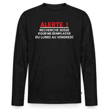 alerte recherche sosie pour me remplacer - T-shirt manches longues Premium bio Homme - noir - Devant - Nico (187cm)