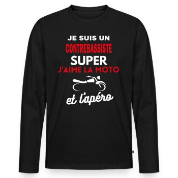 moto phrase drôle apéro CONTREBASSISTE citation - T-shirt manches longues Premium bio Homme - noir - Devant - Nico (187cm)