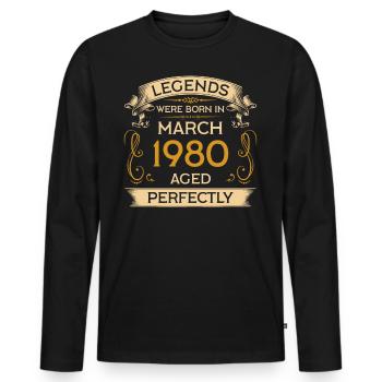 Birthday Legends est né en mars 1980 - T-shirt manches longues Premium bio Homme - noir - Devant - Nico (187cm)
