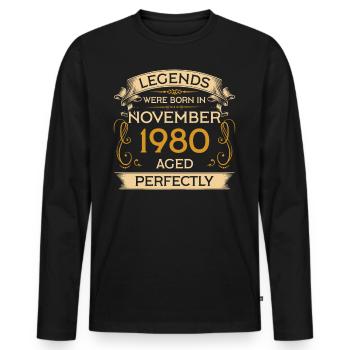 Les légendes d’anniversaire sont nées en novembre 1980 - T-shirt manches longues Premium bio Homme - noir - Devant - Nico (187cm)