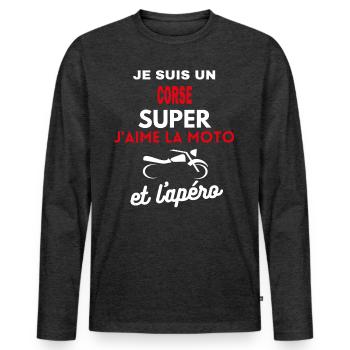 moto phrase drôle apéro CORSE citation - T-shirt manches longues Premium bio Homme - anthracite chiné - Devant - Nico (187cm)