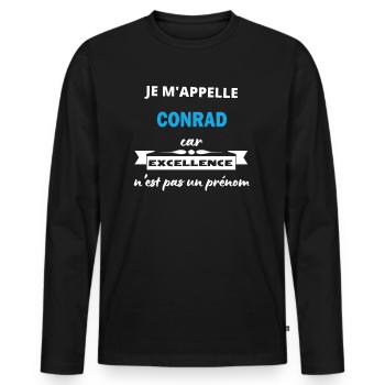 Je m'appelle excellence Conrad - T-shirt manches longues Premium bio Homme - noir - Devant - Nico (187cm)