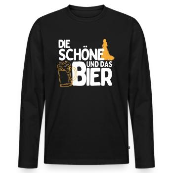 Die Schöne und das Bier Party Outfit zum Bier - Männer Premium Bio Langarmshirt - Schwarz - Vorne - Nico (187cm)