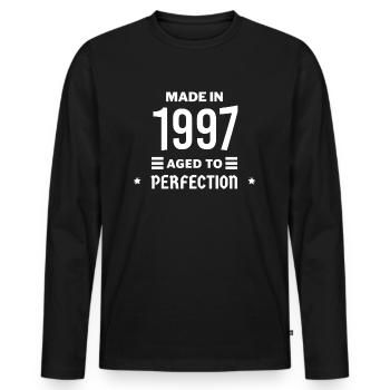Perfekt gealtert 1997 - Männer Premium Bio Langarmshirt - Schwarz - Vorne - Nico (187cm)