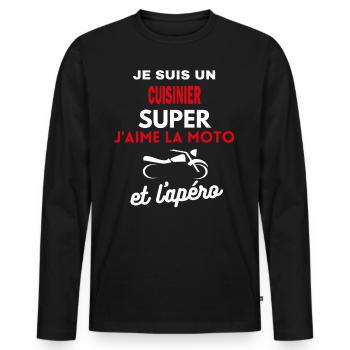 moto phrase drôle apéro CUISINIER citation - T-shirt manches longues Premium bio Homme - noir - Devant - Nico (187cm)
