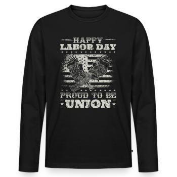 Happy Labor Day - Proud to be Union für Patriot - Männer Premium Bio Langarmshirt - Schwarz - Vorne - Nico (187cm)