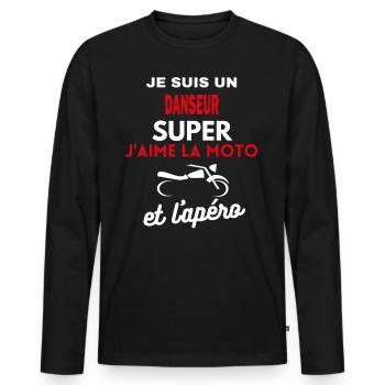 moto phrase drôle apéro DANSEUR citation - T-shirt manches longues Premium bio Homme - noir - Devant - Nico (187cm)