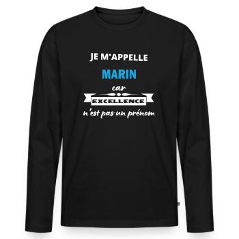 Je m'appelle excellence Marin - T-shirt manches longues Premium bio Homme - noir - Devant - Nico (187cm)