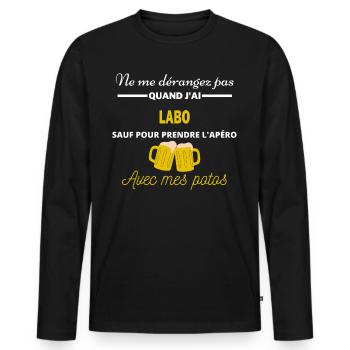 Ne me dérangez pas QUAND J'ai l'apéro labo - T-shirt manches longues Premium bio Homme - noir - Devant - Nico (187cm)