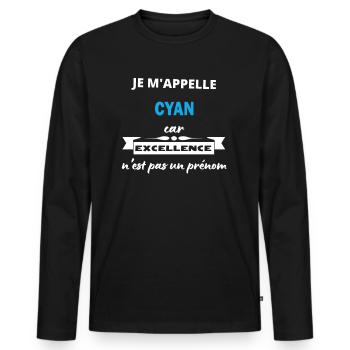 Je m'appelle excellence Cyan - T-shirt manches longues Premium bio Homme - noir - Devant - Nico (187cm)