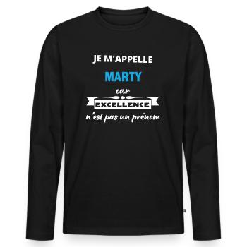 Je m'appelle excellence Marty - T-shirt manches longues Premium bio Homme - noir - Devant - Nico (187cm)
