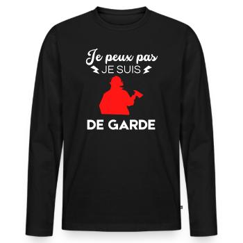 je peux pas je suis de garde pompier - T-shirt manches longues Premium bio Homme - noir - Devant - Nico (187cm)
