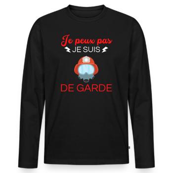 je peux pas je suis de garde pompier - T-shirt manches longues Premium bio Homme - noir - Devant - Nico (187cm)