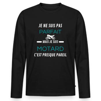 je ne suis pas parfait motard - T-shirt manches longues Premium bio Homme - noir - Devant - Nico (187cm)