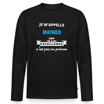 Je m'appelle excellence Matheo - T-shirt manches longues Premium bio Homme - noir - Devant - Nico (187cm)