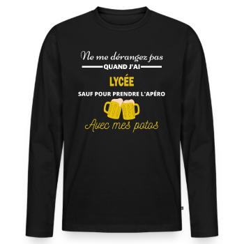 Ne me dérangez pas QUAND J'ai l'apéro lycée - T-shirt manches longues Premium bio Homme - noir - Devant - Nico (187cm)