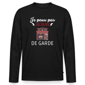je peux pas je suis de garde pompier - T-shirt manches longues Premium bio Homme - noir - Devant - Nico (187cm)