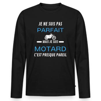 je ne suis pas parfait motard - T-shirt manches longues Premium bio Homme - noir - Devant - Nico (187cm)