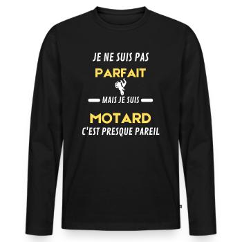 je ne suis pas parfait motard - T-shirt manches longues Premium bio Homme - noir - Devant - Nico (187cm)