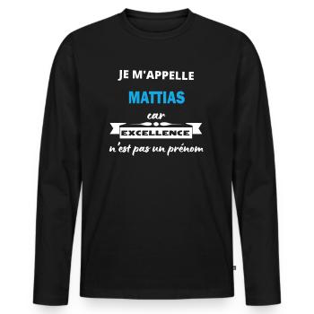 Je m'appelle excellence Mattias - T-shirt manches longues Premium bio Homme - noir - Devant - Nico (187cm)
